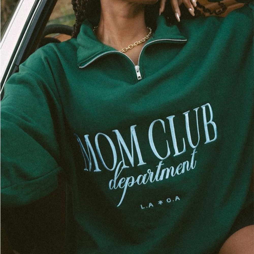 Mom Club Department Half-Zip Crewneck Sweater - Dark Green